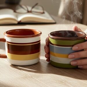 ROOM ESSENTIALS RETRO STRIPED STONEWARE MUGS - Set of Two